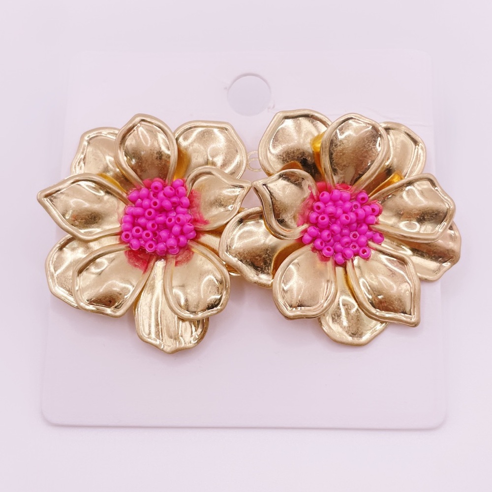Gold and Pink Floral Earrings